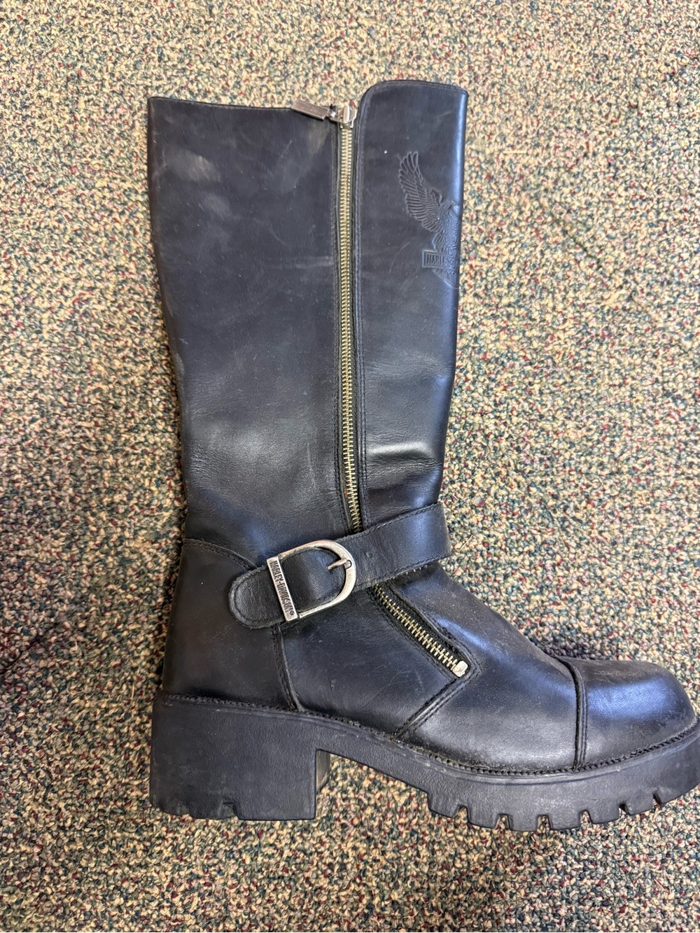 Harley-Davidson Black Leather Mid-Calf Riding Boots with Buckle